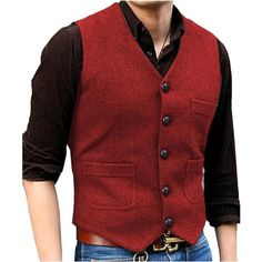 *Western Vest For Men Cowboy Vest *Regular Fit Mens Vest Casual *V Neck 5 Buttons 3 Real Functional Pockets *Occasion: The Casual Men's Vest Match With Any Shirts, Suits, Tuxedoes.It Is Suitable For Formal Occasions,Daily Life, Business ,Work, Wedding, Date, Ball Or Graduation. *Dry Clean Only For Mens Tweed Vest Red Vest Suit Men, Red Suit Vest, Maroon Waistcoat Men, Mens Tweed Vest, Corset Vest Men Red, Affordable Red Men's Vest, Red Vest With Pockets, Dark Red Wedding, Cowboy Vest