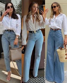 Morning Outfit Breakfast, Satin White Shirt Outfit, White And Blue Jeans Outfit, Outfit Casual Verano Mujer, Anyone But You Outfits, Jean Office Outfit, Fashion For Women In Their 30s, Office Jeans Outfit, 2024 Style Trends