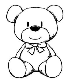 a black and white drawing of a teddy bear with a bow on it's head