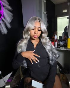 grey lace wig#virginhair #hairextensions #straighthair #wigs #protectivestyles #drag #wig #protectivestyles #drag #wig Soft Curls, Loose Curls, Silver Hair, Protective Styles