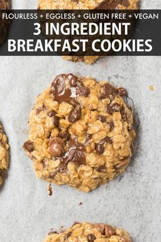 three ingredient breakfast cookies with chocolate chips and oats