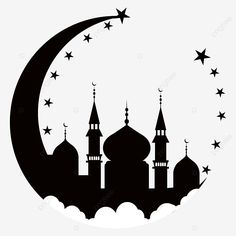 the silhouette of a mosque with stars in the sky, illustration, background png and psd