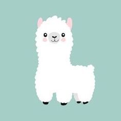 a white llama standing in front of a blue background