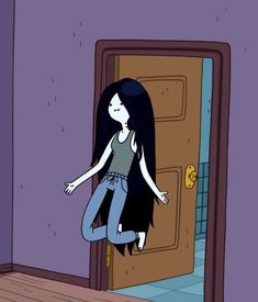 a cartoon girl is standing in front of an open door