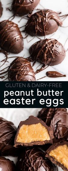 chocolate covered peanut butter easter eggs with text overlay