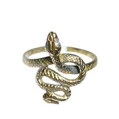 The perfect delicate snake ring! Through the ages, snakes have represented fertility or a creative life force. Snakes shedding their skin through sloughing symbolizes rebirth, transformation, immortality, and healing. This piece was cast by us from an antique Victorian ring. Handcrafted in 14k yellow gold Featuring two ~1mm flush set diamonds Available in any size Available in Sterling silver, 14k white gold, or platinum upon request Because our rings are all made entirely by hand we can offer a Antique Snake Ring As Gift, 14k Gold Snake-shaped Ring, Unique Snake-shape Wedding Ring, Unique Yellow Gold Snake-shaped Ring, 14k Gold Snake Ring, Antique Rings Victorian, Snake Shedding, Flush Set Diamond, Victorian Ring