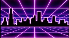 an abstract purple background with lines and buildings