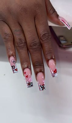 Notebook Nails, Vday Nails Valentines Day, Long Acrylic, Luxury Nails