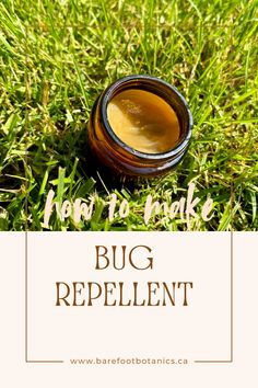 a jar of bug repellent sitting in the grass with text overlay that reads how to take bug repellent