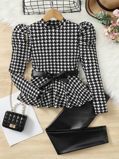 Puff Sleeve Top And Skirt, Mesh Puff Sleeve Top, Baby Dress Diy, Fashion Staples, Leg Of Mutton Sleeve, Houndstooth Pants, Trendy Shirt Designs, Fashionista Clothes, Fashion Hacks Clothes