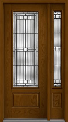 a wooden door with glass panels on it