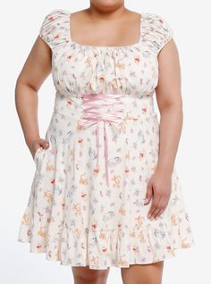 Get ready for a beautiful day in the Hundred Acre Wood! Wear this cream dress with a soft  allover print of characters like Pooh  Piglet  Eeyore and more  plus flowers. The dress has cap sleeves  a bottom ruffle  and pink satin ribbon lace-up detail on the back and front waist. It is lined and has pockets. Pooh Dress, Piglet Eeyore, Plus Size Hot, Pooh Piglet, Cinderella Dresses, Disney Dresses, Disney Winnie The Pooh, A Beautiful Day, Hoodie Girl