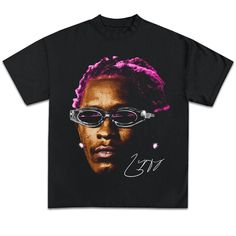 a black t - shirt with an image of a person wearing sunglasses and the words'80