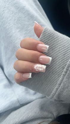 Minimalist Nails Winter, Nail Inspo Frenchies, Scandi Nails, Birthday French Tip Nails, Coquette Nails French Tip, White French Tip Nails Hello Kitty, Clean Girl French Tips, White French Tips With Bows, Holiday Acrylic Nails