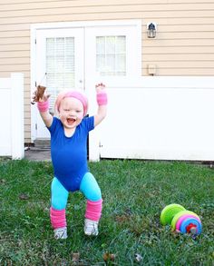 Easy, DIY baby and toddler Halloween costume. 80s workout! Family costume idea. 80 Toddler Costume, 80s Toddler Outfit Ideas, Halloween Costumes 80s, Halloween Costume 80s, Labrant Family Halloween Costumes, 80s Workout Costume Halloween Jane Fonda, 80s Outfits Boys, 70’s Toddler Costume