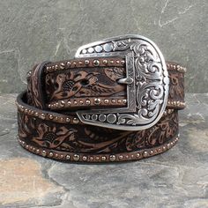 Ariat Brown Concho Studded Belt Country Belt Buckles, Ariat Belts, Cowboy Belts, Belt Ideas, Country Belts, Trajes Country, Cowgirl Belts, Bling Belts, Cowgirl Accessories