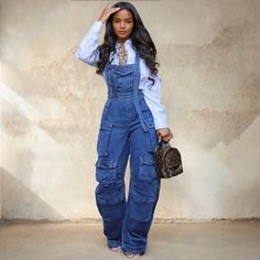 Blue Jean Jumpsuit, Jumpsuit Ideas, Jean Jumpsuit, Style Overalls, Vintage Jumpsuit, Loose Jumpsuit, Denim Outfits, Preppy Look, Classy Casual Outfits