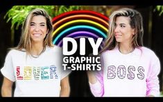 two women standing next to each other with the words diy graphic t - shirts