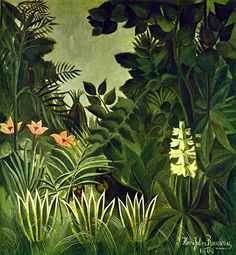 an image of a jungle scene with flowers and plants