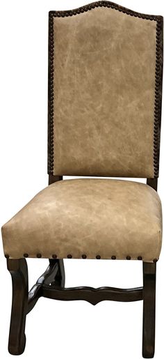 a brown chair with wooden legs and an upholstered back