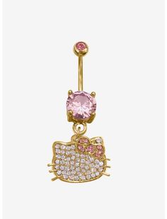 a hello kitty belly ring with pink and white crystals