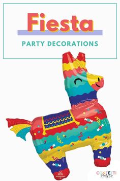 an inflatable dog is shown with the words fiesta party decorations on it's side