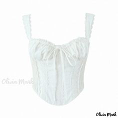 Olivia Mark - Vintage Lace Trim Corset Camisole with Gothic Court Style - Elegant and Seductive White Camisole Corset With Straps, Feminine Sleeveless Corset With Straps, Feminine Sleeveless Summer Corset, White Sleeveless Corset With Straps, Feminine White Corset For Summer, Feminine Summer Corset With Straps, White Sleeveless Casual Corset, Feminine White Summer Corset, White Feminine Tops With Straps