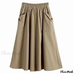 Olivia Mark - Professional English title: Workwear Pocket Button Elastic Waist Long A-line Skirt Midi Skirt A Line Skirt Midi, Long A Line Skirt, Skater Outfits, Skirts Summer, Utility Pockets, Half Skirt, Maxi Robes, Designs For Dresses, Work Wear Women