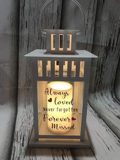 a lantern with words written on it