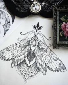 a drawing of a butterfly on top of a piece of paper next to a frame