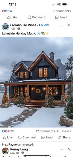 an instagramted photo of a house with christmas lights on the front and side