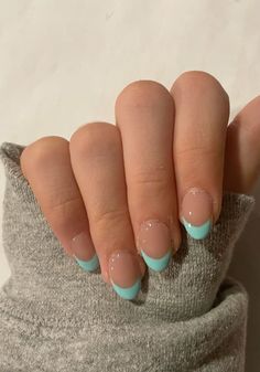 summer nail ideas Spring Nail Inspo French Tip, Cute Nails Acrylic French Tips Color, French Teal Tip Nails, Nail Ideas For French Tips, Dip With Tip Nails Almond, Short Acrylic Nails Almond French Tips Summer, Simple Summer Nail Inspo Short Almond, Cute Color French Tip Nails, Real French Tip Nails