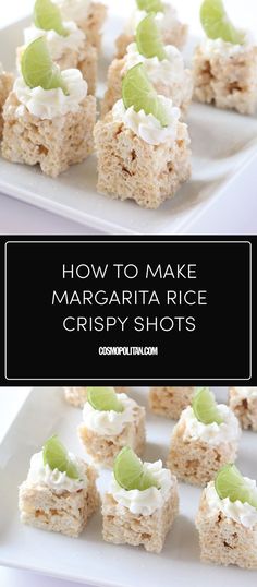 how to make margarita rice crispy shots on a white plate with text overlay