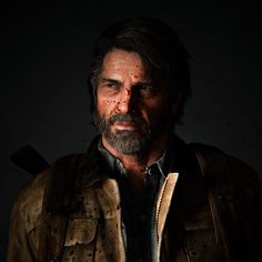 a man with a beard wearing a leather jacket and holding a knife in his hand