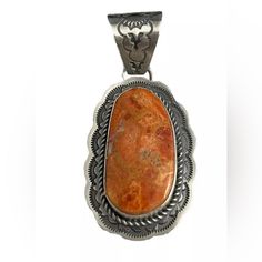 This Native American Pendant Showcases A Beautiful Spiny Oyster Stone Set In High-Quality 925 Sterling Silver. The Intricate Navajo Stamp Work On The Silver Adds A Unique Touch To This Handmade Piece. The Orange Hue Of The Stone Complements The Silver Beautifully. The Pendant Is A Representation Of The Rich Native American Culture And Style. It's Perfect For Anyone Who Appreciates Unique And Handmade Jewelry. This Statement Piece Is Sure To Turn Heads And Make A Great Addition To Any Jewelry Col Rosary Beads Necklace, Double Chain Necklace, Long Statement Necklace, Vintage Beads Necklace, American Culture, Native American Culture, Spiny Oyster, Cat Jewelry, Glass Bead Necklace