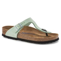 Gizeh Soft Footbed Nubuck Leather Matcha | BIRKENSTOCK Gizeh Birkenstock, Birkenstock Outfit, Fashion Shoes Sandals, Birkenstock Women, Calf Muscles, Footbed Sandals, Blue Sandals, Shorts With Tights, Birkenstock Gizeh