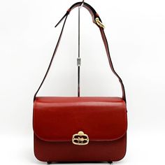 Celine Shoulder Bag Saluki Carriage Metal Red Leather Vintage W24.5cm X H17.5cm X D6cm Shoulder 78cm Celine Shoulder Bag, Celine Bags, Red Leather, Red Color, Bag Lady, Shoulder Bag, Leather, Red, Color