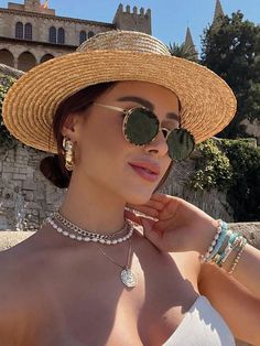 Casual,Boho Collar  PC   Embellished Outfit Minimalista, Foto Poses, Trendy Sunglasses, Fashion Glasses, Moda Vintage, Beach Accessories, Round Frame, Boho Casual, Mode Vintage