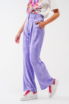 Q2 Loose Fit Zebra Print Pants in purple Zebra Print Pants, Animal Print Pants, Glamorous Style, Belt Style, Print Pants, Trouser Pants Women, Medium Purple, Draped Fabric, Purple And White