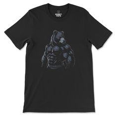 Majestic Bear Tee – Embody the Alpha - Hunky Tops Black Cotton T-shirt With Wolf Design, Black Wolf Design Short Sleeve Top, Black Crew Neck Top With Wolf Design, Black Short Sleeve Top With Wolf Design, Wolf Design Graphic Tee For Streetwear, Graphic Tee With Wolf Design For Streetwear, Wolf Design Short Sleeve Tops For Streetwear, Short Sleeve Wolf Design Tops For Streetwear, Streetwear Graphic Tee With Wolf Design