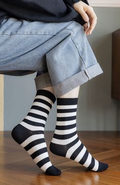 Elevate your outfit with our Womens Striped Socks! Perfect for any look, these black and white stripes are a timeless addition to your wardrobe.
#OOTD #WhatIWore #OOTDShare #FashionDiaries #Fashionista 
#anklesocks #whitesocksfetish #socklover #soccersocks #cutesocks #crewsocks #socks #whitesocks #socksfetish #sockfetish Black And White Striped Socks, Cute Ankle Socks, Black And White Socks, Flower Socks, Sock Lovers, Socks Womens, Floral Socks, Soccer Socks, Men Socks