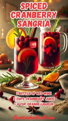 an advertisement for spiced cranberry sangria