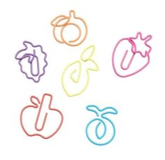 four different colored paper clips with fruit and vegetables on them