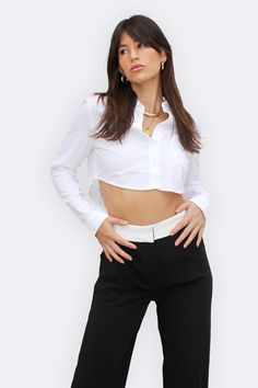 Josie Cropped Button Down, Cropped Button Down, Cropped top, Womens Button Down, Womens Fashion, Womens Crop Top, Dusted Rose Front Pocket Design, White Button Down Shirt, White Button Down