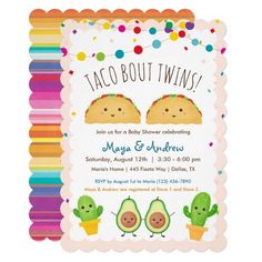 a baby shower party with two taco - bout twins on it's card