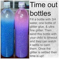 there are two bottles that have different colors on them, one is blue and the other is pink