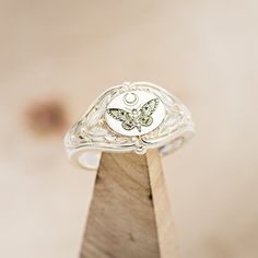 Custom Moth Engraved Signet Ring Signet Ring Wedding Band, Wedding Signet Ring, Hand Engraved Jewelry, Engraving Jewelry, Engraved Signet Ring, Signet Rings Women, Fantasy Earrings, Staghead Designs, Engraved Design