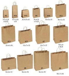 brown paper bags are shown with the numbers in each bag, and measurements for each bag