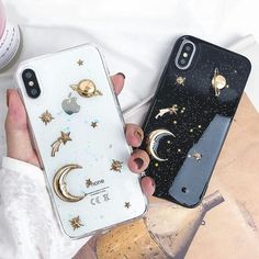 two phone cases with stars and crescents on them