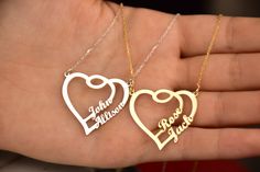 Dainty Heart Necklace, Gold Silver RoseGold Bridesmaid Jewelry, Personalized Necklace, Custom Necklace Wedding Gift Items, Double Heart Necklace, Gold Gift Boxes, Couple Necklaces, Daughter Necklace, Double Heart, Mom Necklace, Cute Necklace, Custom Necklace